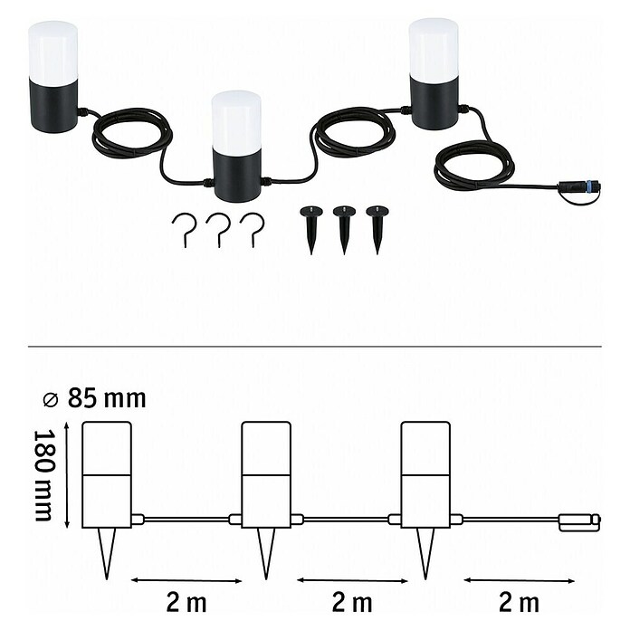 Paulmann Plug & Shine Guirnalda luminosa LED Tubs (Para exterior, Color de luz: Blanco cálido, Número de bombillas: 3 ud.) | BAUHAUS