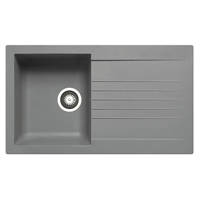 Pyramis Einbauspüle Siroko - B x L: 86 x 50 cm, Innenbreite Becken 1: 35 cm, Grau - Graue Spüle mit einem Becken, integrierter Abtropffläche und silbernem Ablauf.