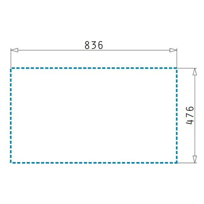 Pyramis Einbauspüle Siroko - B x L: 86 x 50 cm, Innenbreite Becken 1: 35 cm, Beige - Gestricheltes blaues Rechteck mit Maßen: Breite 836, Höhe 476.