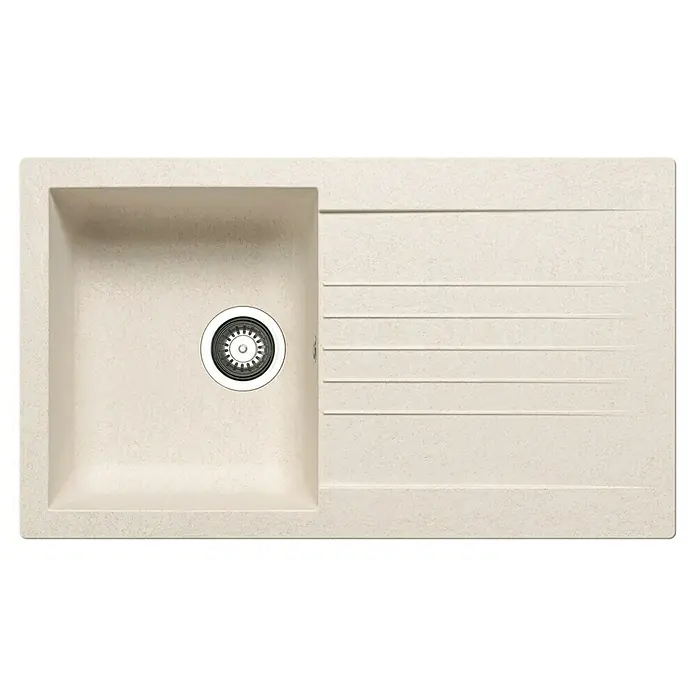 Pyramis Einbauspüle Siroko - B x L: 86 x 50 cm, Innenbreite Becken 1: 35 cm, Beige - Beige Granit-Spüle mit einem Becken und Abtropffläche, mit Chrom-Abfluss.