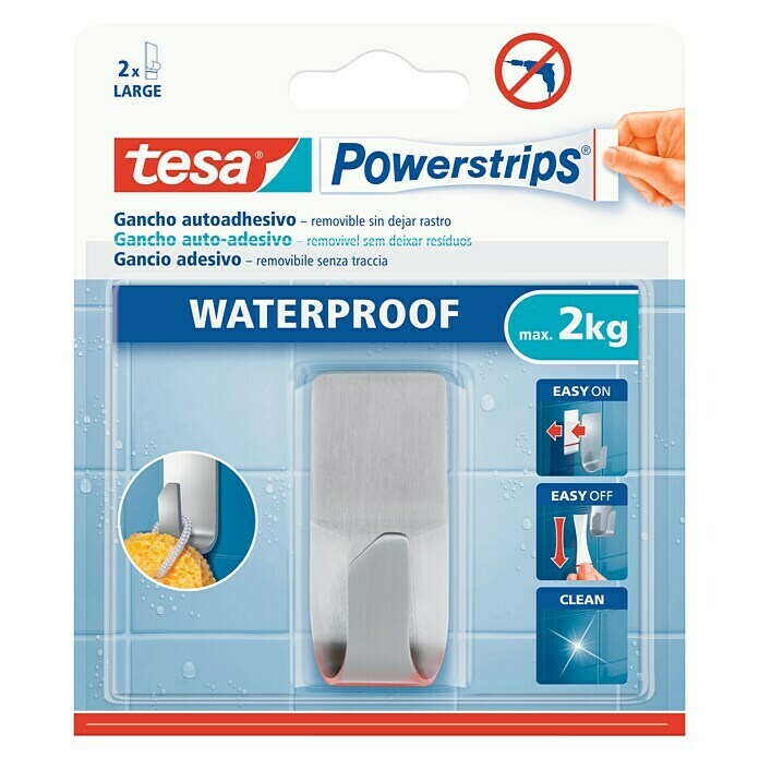 Tesa Powerstrips Waterproof Colgador adhesivo (Acero inoxidable, Plateado)
