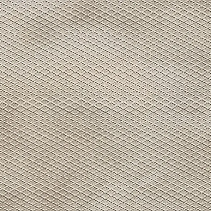 Feinsteinzeugfliese Metallo Bronzo Dekor - 60 x 120 cm, Beige, Matt - Strukturierte, beige Bodenfliese mit Rautenmuster. Ideal für moderne Innenräume, robust und stilvoll.