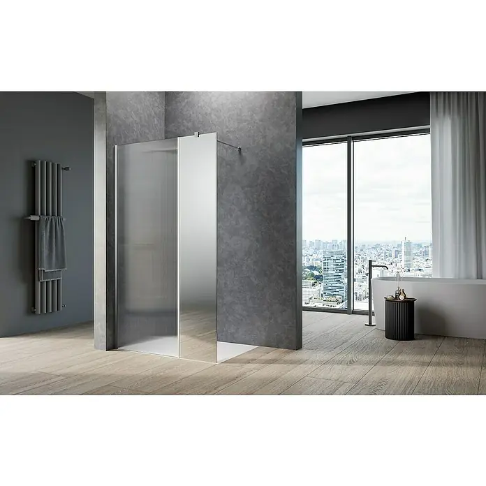 Camargue Meran Mix & Match DuschwandB x H: 100 x 200 cm, Beschichtet, Silber, 570mm Spiegelglas + B: 400mm Wellenglas - Stimmungsaufnahme