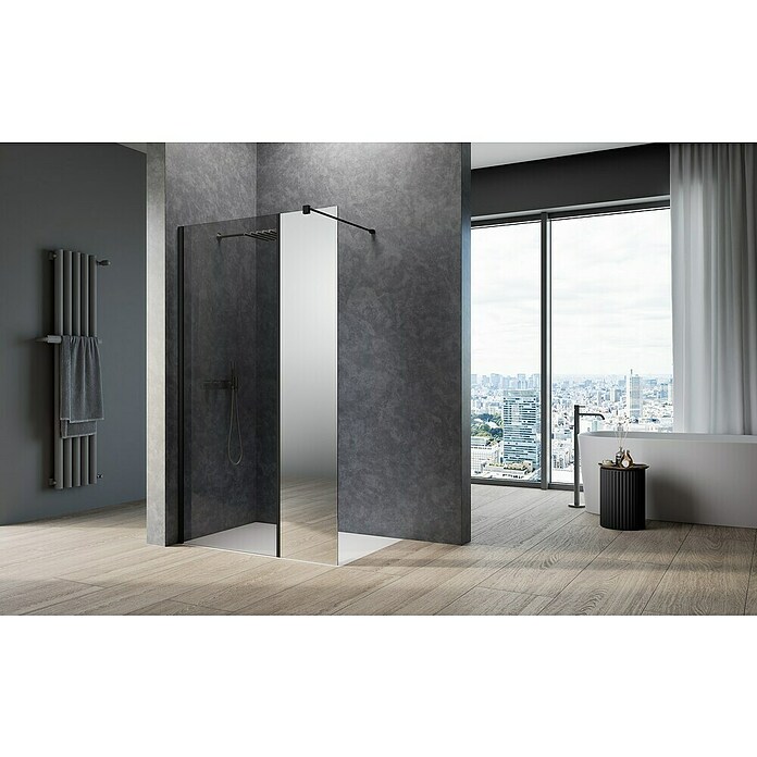 Camargue Meran Mix & Match Duschwand (B x H: 140 x 200 cm, Beschichtet, Schwarz, B: 970mm Grau + B: 400mm Spiegelglas) | BAUHAUS