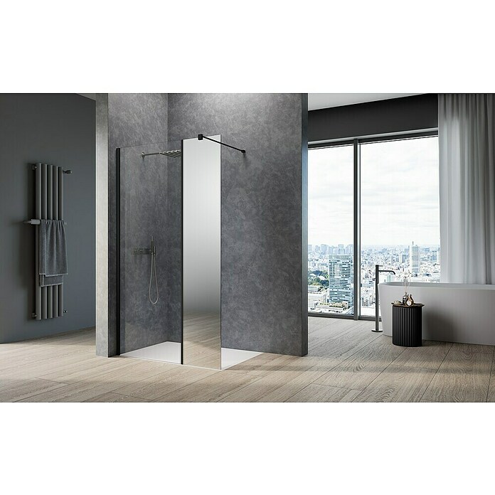 Camargue Meran Mix & Match Duschwand (B x H: 120 x 200 cm, Beschichtet, Schwarz, B: 970mm Klarglas + B: 200mm Spiegelglas) | BAUHAUS