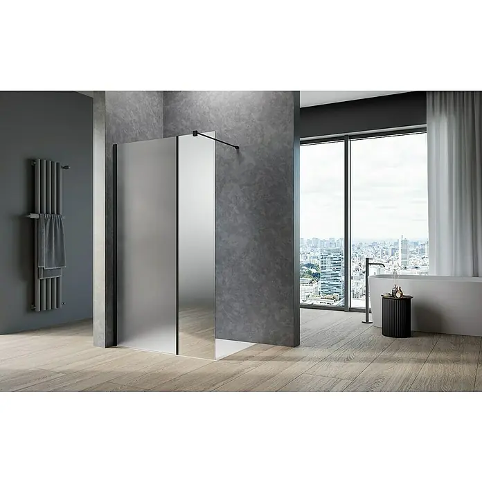 Camargue Meran Mix & Match DuschwandB x H: 120 x 200 cm, Beschichtet, Schwarz, B: 970mm Satiniertes Glas + B: 200mm Spiegelglas - Stimmungsaufnahme