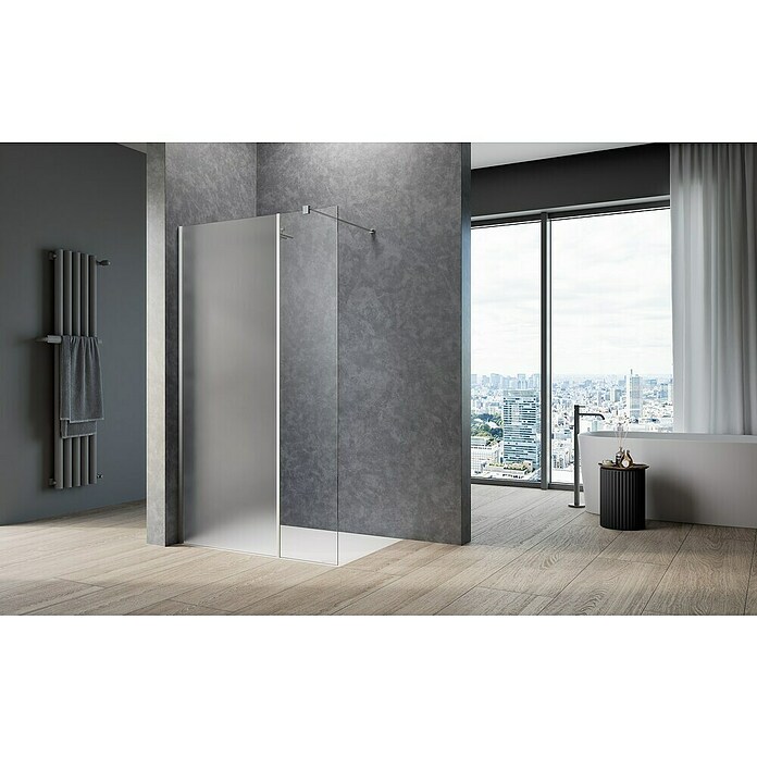 Camargue Meran Mix & Match Duschwand (B x H: 100 x 200 cm, Beschichtet, Silber, B: 570mm Klarglas + B: 400mm Satiniertes Glas) | BAUHAUS