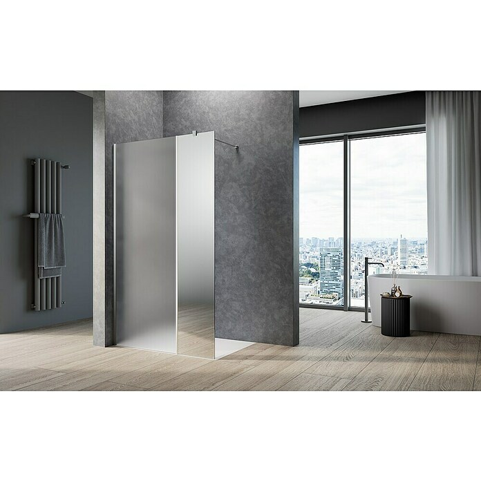 Camargue Meran Mix & Match Duschwand (B x H: 90 x 200 cm, Beschichtet, Silber, B: 570mm Satiniertes Glas + B: 300mm Spiegelglas) | BAUHAUS