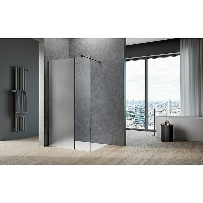 Camargue Meran Mix & Match Duschwand (B x H: 120 x 200 cm, Beschichtet, Schwarz, B: 970mm Klarglas + B: 200mm Satiniertes Glas) | BAUHAUS