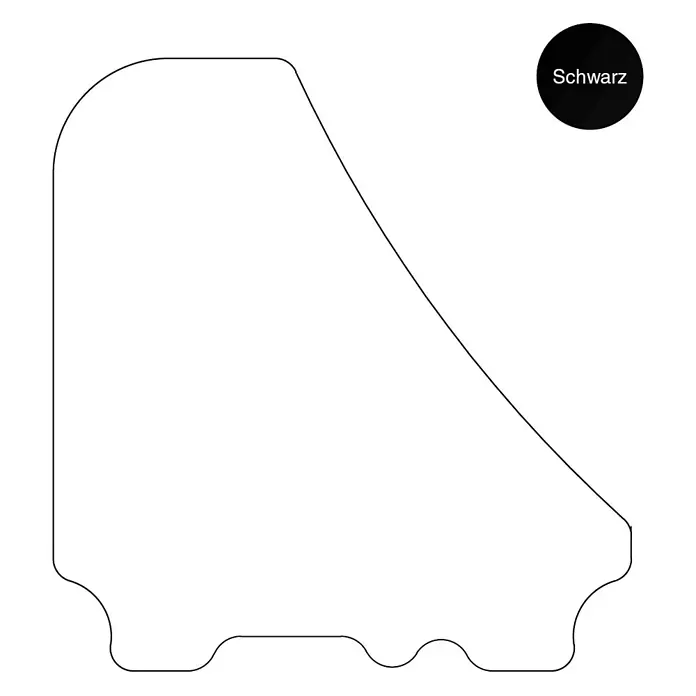 Camargue Wasserabweisprofil - Aluminium, Schwarz - Schwarze Silhouette eines stilisierten Fahrzeugprofils mit abgerundeten Ecken und wellenförmiger, räderähnlicher Basis, mit 'Schwarz'-Etikett.