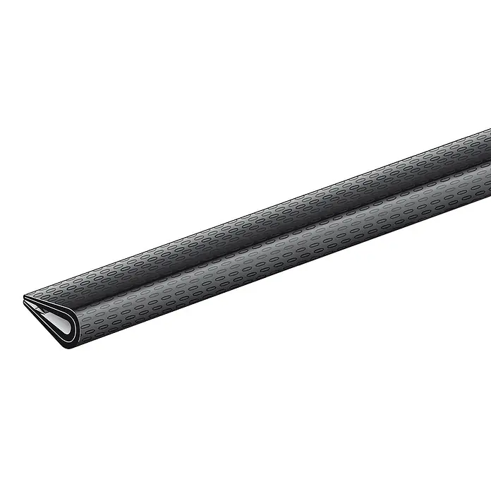 Alberts Protección de bordes - PVC, L x An x Al: 1,5 m x 10 mm x 7 mm, Negro - En la imagen se muestra un parachoques con un diseño punteado. Este accesorio protector ofrece protección de bordes y un aspecto elegante para vehículos.