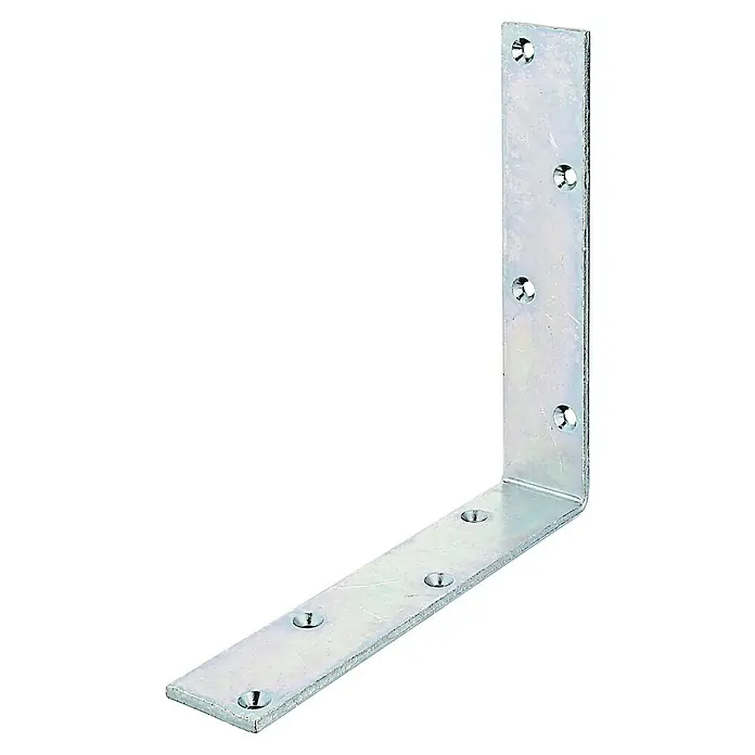 Alberts Escuadra para vigas - L x An x Al: 200 x 200 x 40 mm, Acero, Zincado, Plateado - Soporte de ángulo de metal con múltiples orificios para tornillos, ideal para montar estantes y estructuras.