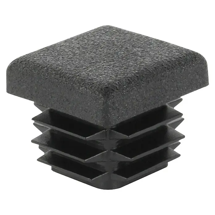 Alberts Tapón para tubo - L x An: 15 x 15 mm, Negro, 4 ud. - Tapa final cuadrada de plástico negro, textura superior, con lados estriados para insertar.