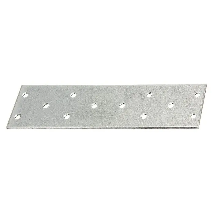 Alberts Pletina de ensamblaje - L x An: 155 x 40 mm, Zincado, 1 ud. - Placa de conexión plana de metal color plata con múltiples orificios.