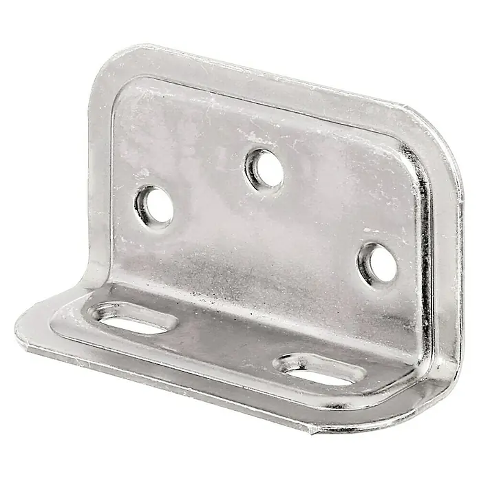 Stabilit Pletina de ensamblaje - L x An: 70 x 40 mm, Zincado, 1 ud. - Escuadra metálica en forma de L de color plateado con dos orificios circulares y dos ranuras alargadas para uniones de esquina.