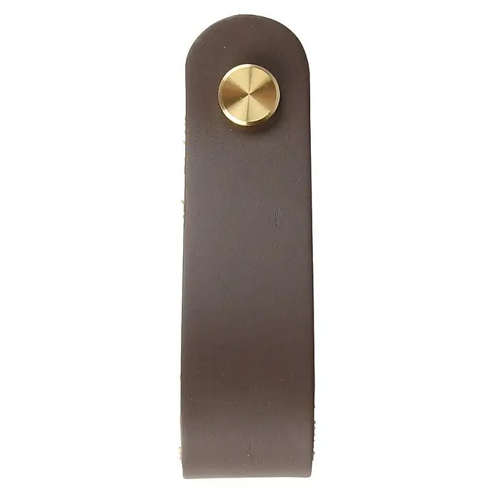 Rei Möbelgriff - Länge: 160 mm, Leder, Creme - Brauner Ledergriff mit Messingknopf.