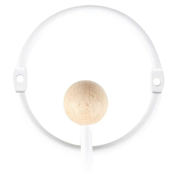 Rei Garderobenhaken C8721 - L x B x H: 60 x 86 x 84 mm, Stahl, Weiß - Weißer U-förmiger Wandhaken mit einer Holzkugel.