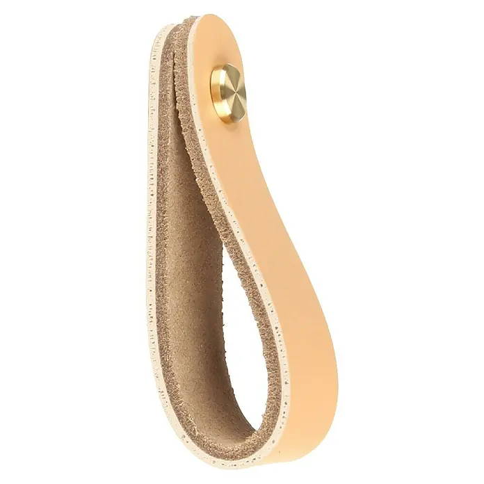 Rei Möbelgriff - Länge: 160 mm, Leder, Creme - Natürlicher Ledergriff mit Messingknopf-Befestigung.