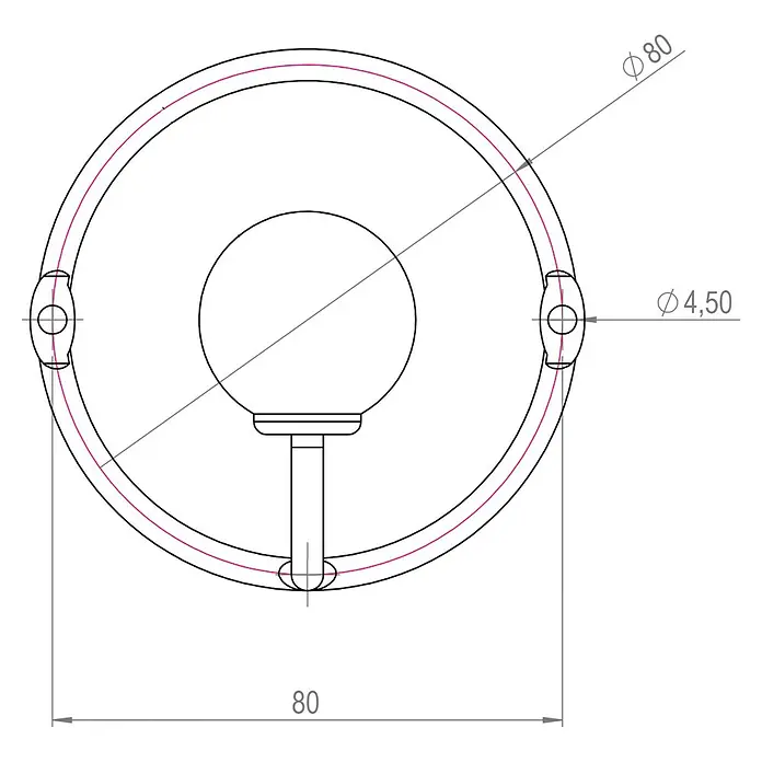 Rei Garderobenhaken C8721 - L x B x H: 60 x 86 x 84 mm, Stahl, Weiß - Ø80 mm runde Befestigung mit zentralem Kugelselement und zwei seitlichen Montagepunkten.