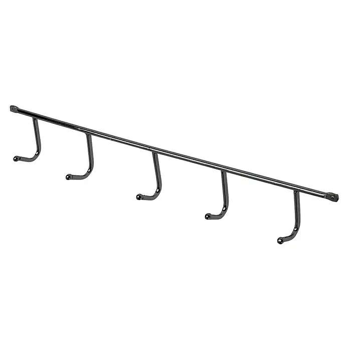 Rei Garderobenleiste 130 - L x B x H: 41 x 358 x 58 mm, Stahl, Schwarz, Anzahl Haken: 5 Stk. - Dunkle Metallhakenleiste mit sechs abgerundeten Haken.