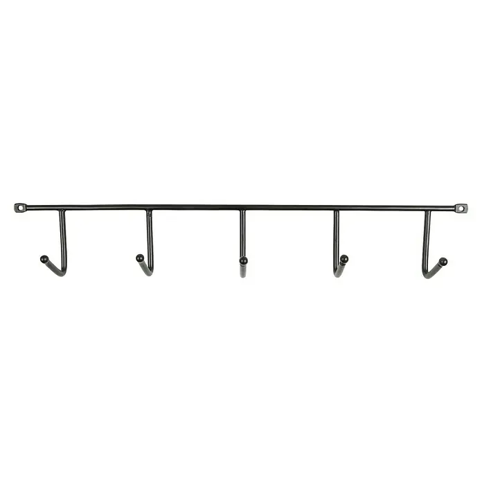 Rei Garderobenleiste 130 - L x B x H: 41 x 358 x 58 mm, Stahl, Schwarz, Anzahl Haken: 5 Stk. - Schwarze Metallhakenleiste mit sechs Haken zum Aufhängen.