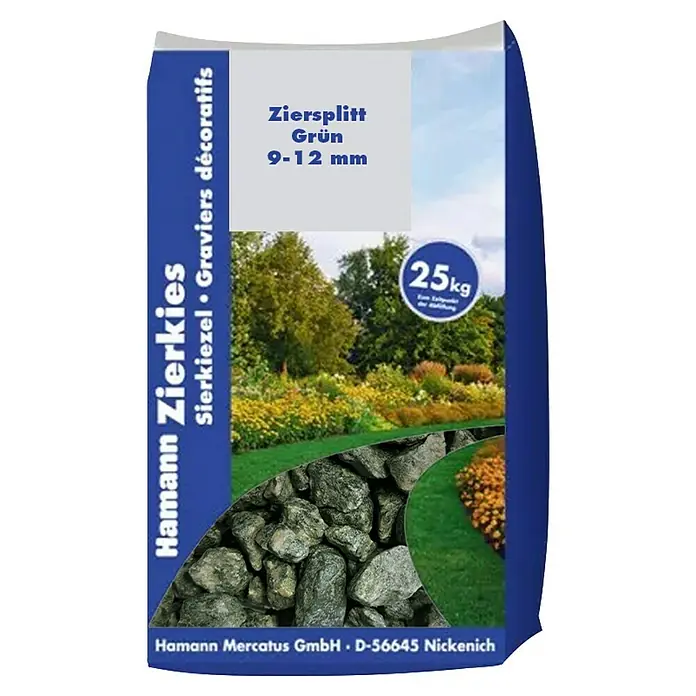 Hamann Mercatus Ziersplitt - Grün, Körnung: 9 mm - 12 mm, 25 kg - 25kg Sack mit grünem Ziersplitt (9-12mm).