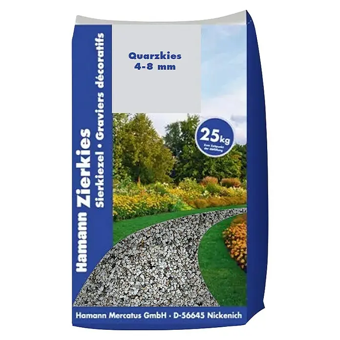 Hamann Mercatus Quarzkiesel - Hell, Körnung: 4 mm - 8 mm, 25 kg - Sack mit dekorativem Quarzkies 4-8 mm für Gartenwege, 25 kg.
