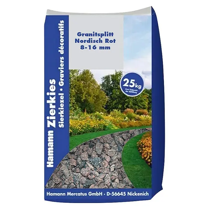 Hamann Mercatus Granitsplitt - Nordisch Rot, Körnung: 8 mm - 16 mm, 25 kg - 25 kg Sack nordischen roten Granitsplitt (8-16 mm) für Gartendekoration.