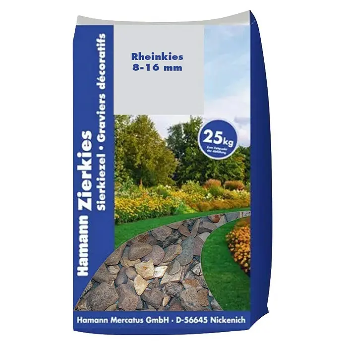 Hamann Mercatus Kies - Körnung: 8 mm - 16 mm, Natur, Kies, 25 kg - 25kg Sack Hamann Rheinkies Zierkies, 8-16mm, für Gartenwege.