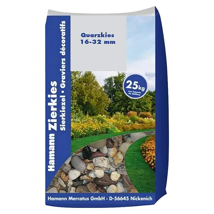 Hamann Mercatus Kiesel - Körnung: 16 mm - 32 mm, Kiesel, Quarzkies, 25 kg - Sack mit mehrfarbigem Natur-Quarzzierkies, 16-32 mm, 25 kg. Ideal für Gartenwege.