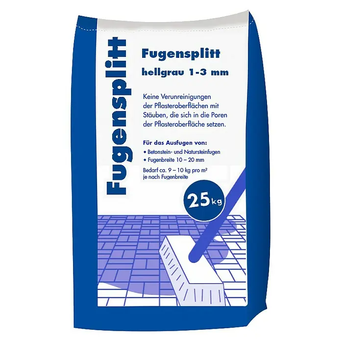 Hamann Mercatus Fugensplitt - Hellgrau, Körnung: 1 mm - 3 mm, 25 kg - Sack hellgrauer Fugensplitt, 1-3 mm, für Pflasterfugen, 25 kg.