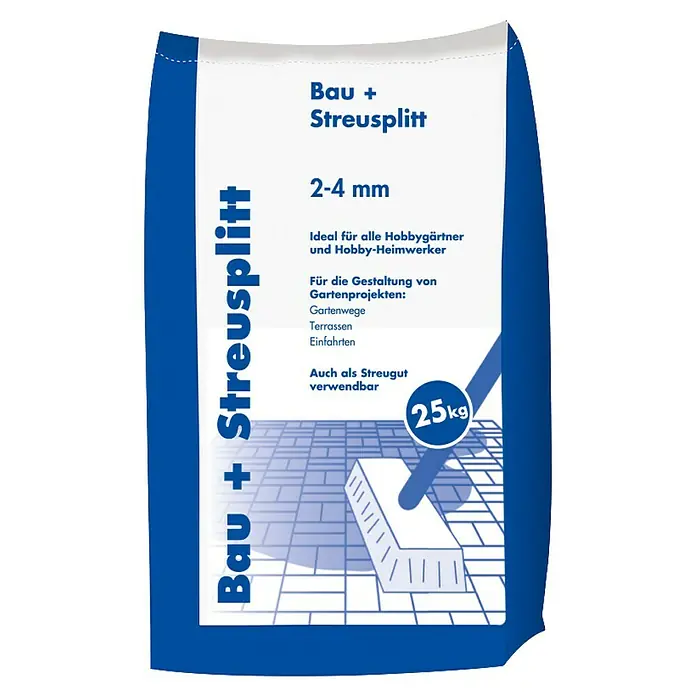 Hamann Mercatus Bau-& Streusplitt - Braun, Körnung: 2 mm - 4 mm, 25 kg - Blauer und weißer 25kg Sack Bau- und Streusplitt (2-4mm) für Gartenwege, Terrassen und Einfahrten.