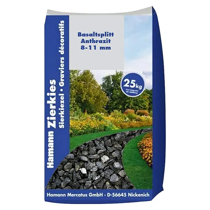 Hamann Mercatus Basaltsplitt - Anthrazit, Körnung: 8 mm - 11 mm, 25 kg - 25kg Sack Anthrazit Basaltsplitt (8-11mm).