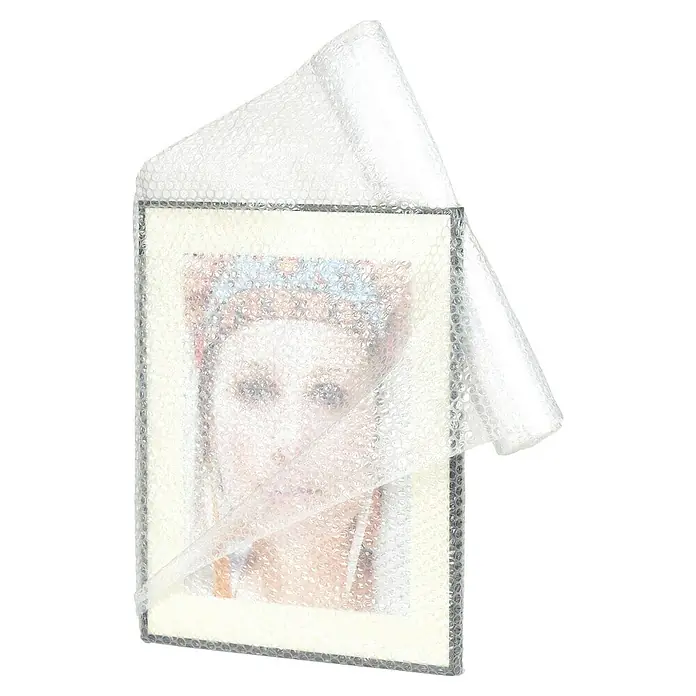 Luftpolsterfolie - 25 x 1 m, Transparent - Das verpackte Kunstwerk in Luftpolsterfolie schützt ein gerahmtes Porträt vor Beschädigungen während des Transports.