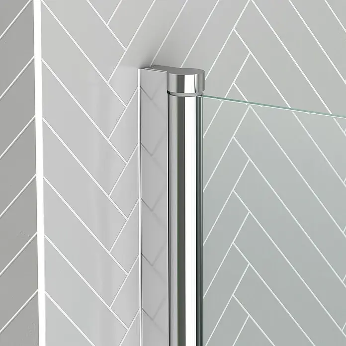 Aurlane Badewannenaufsatz Essential - B x H: 70 x 120 cm, 1 Stk., Silber - Verchromtes Duschwandprofil an einer gefliesten Wand, das eine klare Glasscheibe hält.