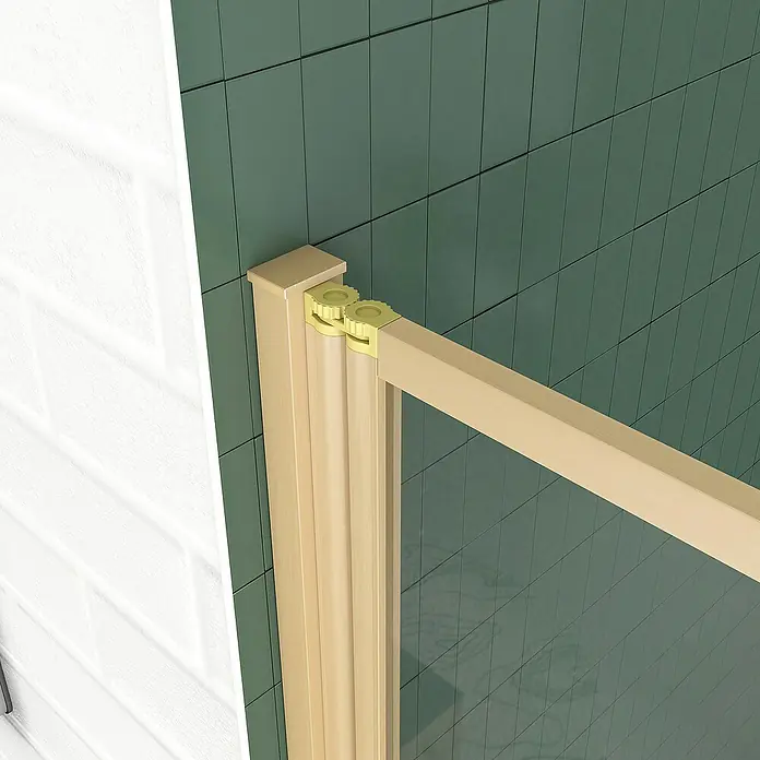 Aurlane Badewannenaufsatz Duo - B x H: 70 x 120 cm, 2 Stk., Gold - Heller Holzrahmen mit goldfarbenen Zahnradverbindern, Teil eines modularen Trennwandsystems.