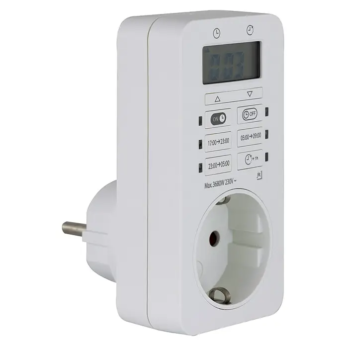 REV Zeitschaltuhr Easy+ - Digital, Weiß, 3.680 W - Weißer, digitaler Zeitschaltuhr-Stecker mit Display zur präzisen Steuerung von Geräten, maximal 3680W, für 230V.