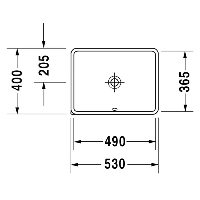 Duravit Starck 3 Unterbauwaschbecken - 49 x 36,5 cm, Ohne Spezialglasur, Hahnloch: Ohne, Mit Überlauf, Weiß - Abmessungen des rechteckigen Duravit Waschtisch Vero Air mit genauen Angaben zu Breite, Tiefe und Höhe für die Badplanung.