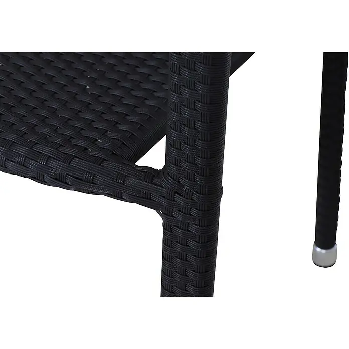 Gardamo Stapelstuhl Minas im Set - 2 Stk., 100% Polyethylen, Schwarz, B x T x H: 56 x 60 x 83 cm - Nahaufnahme eines schwarzen Rattanmöbels, das die Textur und das Design des Geflechts zeigt. Ideal für Garten oder Terrasse.