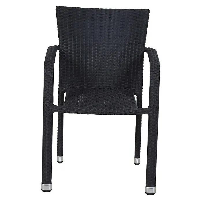 Gardamo Stapelstuhl Minas im Set - 2 Stk., 100% Polyethylen, Schwarz, B x T x H: 56 x 60 x 83 cm - Elegante schwarze Rattansessel. Der Stuhl hat eine hohe Rückenlehne und Armlehnen und ist mit silbernen Füßen ausgestattet.
