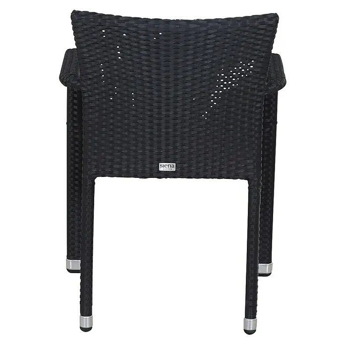 Gardamo Stapelstuhl Minas im Set - 2 Stk., 100% Polyethylen, Schwarz, B x T x H: 56 x 60 x 83 cm - Eine Nahaufnahme eines schwarzen Rattanstuhls der Marke Siena Garden, der robust und stilvoll für den Außenbereich gestaltet ist.