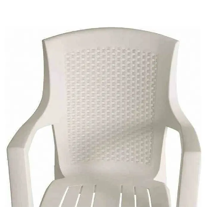 Stapelstuhl Eden Set - 2 Stk., Stapelbar, Weiß, B x T x H: 55 x 46 x 91 cm - Hellbeiger Kunststoff-Gartenstuhl mit geflochtener Rückenlehne und Lattenrostsitz.