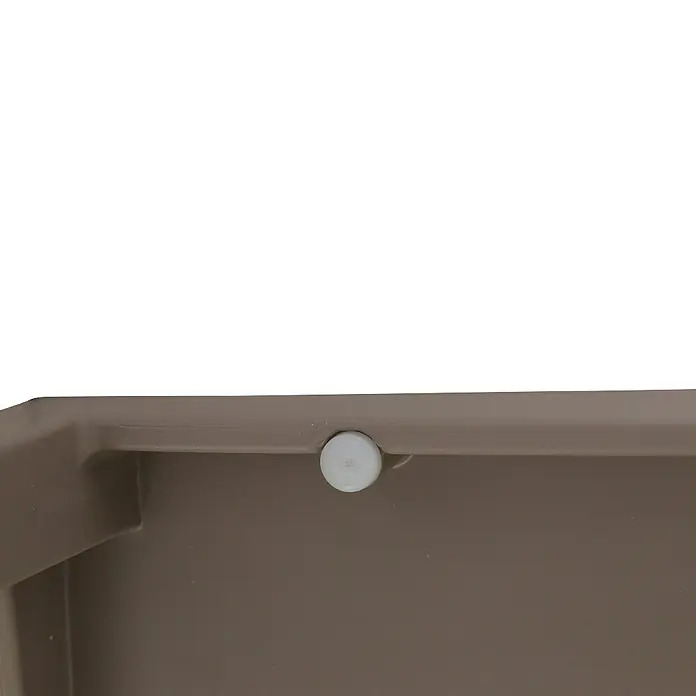 Siena Garden Urban Lights Gartenmöbel-Set Lane Stuhl /Sola Tisch - 5 -tlg., Polypropylen, Taupe/Anthrazit - Detailaufnahme einer braunen Schublade mit einem kleinen, runden, weißen Stopper, der für sanftes Schließen sorgt. Die robuste Bauweise ist deutlich erkennbar.