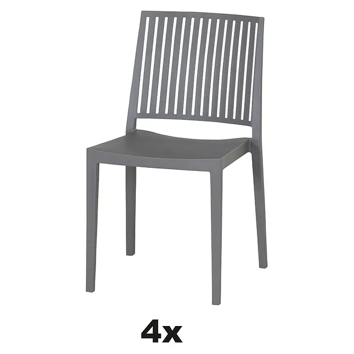 Siena Garden Urban Lights Stapelstuhl Set Lane - 4 Stk., Polypropylen, Stapelbar, Grau, B x T x H: 46 x 56 x 80 cm - Grauer Gartenstuhl im 4er-Set mit Lattenmuster. Robust und stilvoll für den Außenbereich.