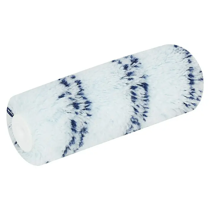 Profi Depot by Storch-Ciret Farbwalze K30 - Breite Walze: 15 cm, Bügelstärke: 6 mm, Weiß/Blau - Nahaufnahme einer Farbwalze mit blau-weißem Muster, ideal zum Auftragen von Farbe auf glatten oder leicht strukturierten Oberflächen.