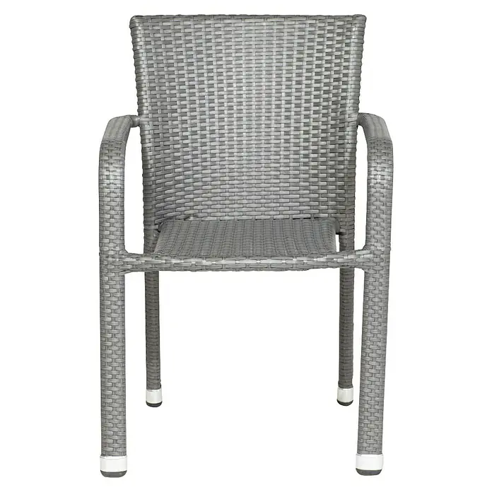 Gardamo Stapelstuhl Minas im Set - 2 Stk., 100% Polyethylen, Grau, B x T x H: 56 x 60 x 83 cm - Aufnahme eines Rattansessels in neutralen Tönen, der für den Außenbereich geeignet ist und eine entspannende Sitzgelegenheit bietet.