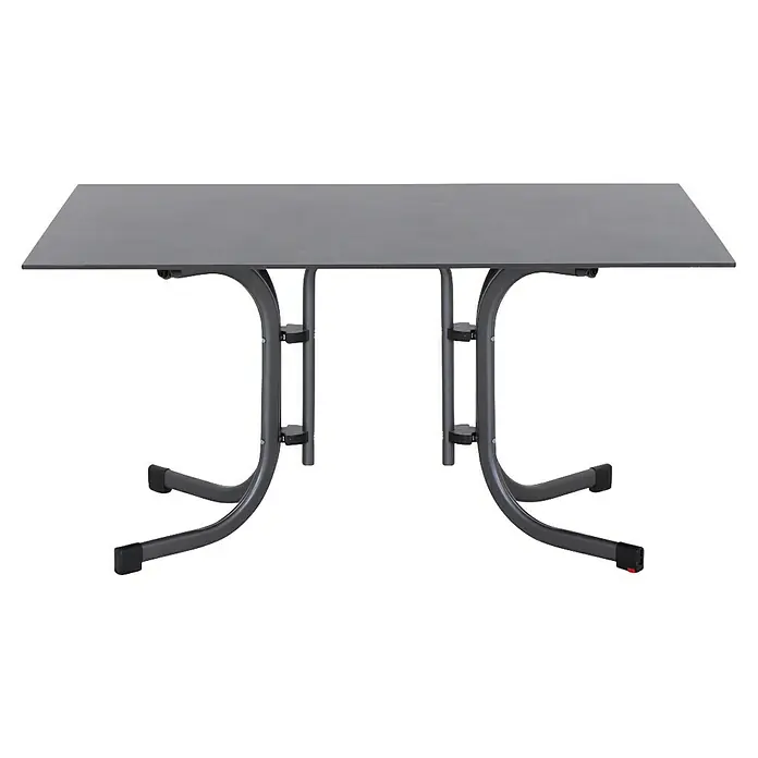 Siena Garden Urban Lights Gartenmöbel-Set Sessel Lane/Tisch Sola - 5 -tlg., Polypropylen, Olive/Anthrazit - Ein rechteckiger, grauer Tisch mit gebogenen Metallbeinen und einer stabilen Konstruktion für den Innen- und Außenbereich.