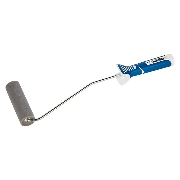 Profi Depot by Storch-Ciret Lackierroller 2K Konkav - Breite Walze: 11 cm, Bügelstärke: 6 mm, Bügellänge: 39,99 cm - Farbroller mit blau-weißem Griff und grauem Schaumstoffroller. Das Werkzeug eignet sich ideal zum Auftragen von Farbe auf glatten Oberflächen.