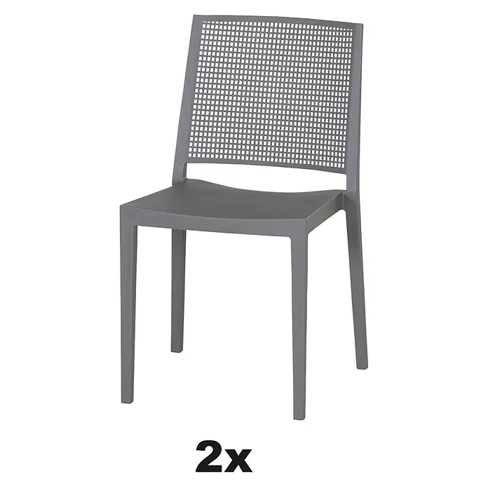 Siena Garden Urban Lights Stapelstuhl Set Square - 2 Stk., Polypropylen, Stapelbar, Grau, B x T x H: 56 x 56 x 80 cm - Grauer Kunststoffstuhl mit Netzmuster-Rückenlehne, angeboten im 2er-Set. Ideal für Garten oder Terrasse.