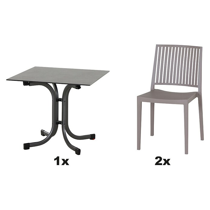 Siena Garden Urban Lights Gartenmöbel-Set Lane Stuhl/Sola Tisch (3 -tlg., Polypropylen, Taupe/Anthrazit, 80 x 80 cm) | BAUHAUS